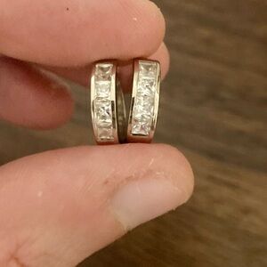 Elegant 10kt Solid Gold CZ Huggie Hoop Earrings